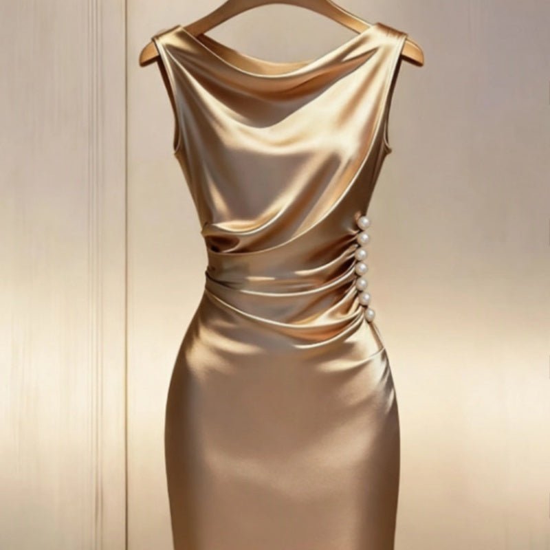 Robe Moulante Midi en Satin Sans Manches pour Femme, Élégante et Moderne - IVOIRART.COM