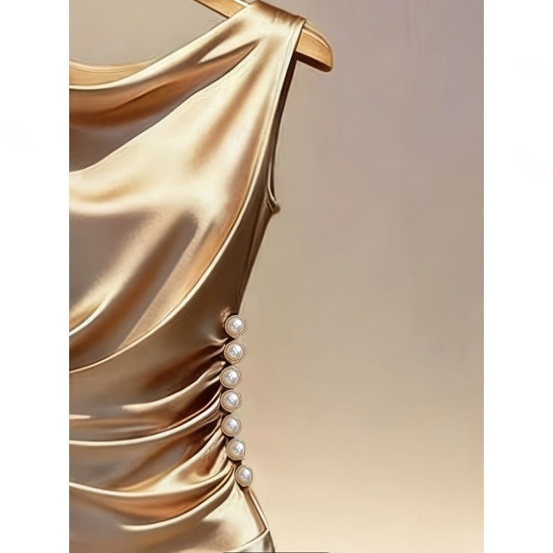 Robe Moulante Midi en Satin Sans Manches pour Femme, Élégante et Moderne - IVOIRART.COM