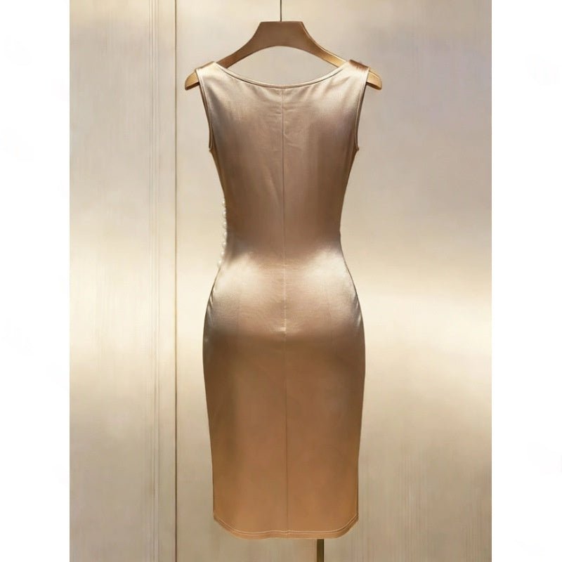 Robe Moulante Midi en Satin Sans Manches pour Femme, Élégante et Moderne - IVOIRART.COM