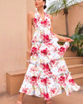 Robe pour Femme à Col en V et Bretelles, Imprimé Multicouche Élégant - IVOIRART.COM