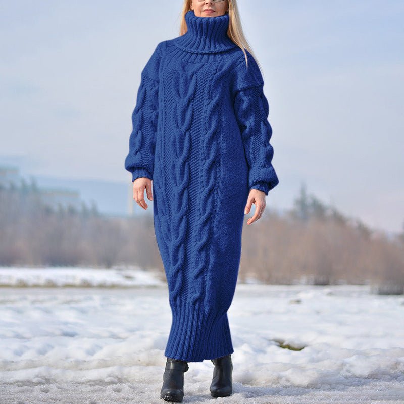Robe Pull-over en Laine Tricotée Ample à Col Montant et Motif Torsadé - IVOIRART.COM