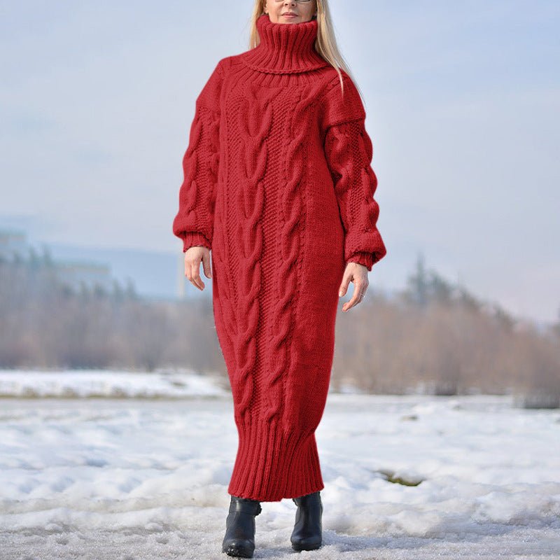 Robe Pull-over en Laine Tricotée Ample à Col Montant et Motif Torsadé - IVOIRART.COM