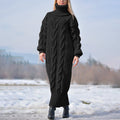Robe Pull-over en Laine Tricotée Ample à Col Montant et Motif Torsadé - IVOIRART.COM