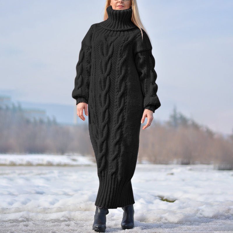 Robe Pull-over en Laine Tricotée Ample à Col Montant et Motif Torsadé - IVOIRART.COM