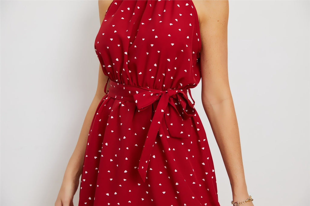 Robe sans manches imprimée avec col lacé pour femmes, élégante et moderne - IVOIRART.COM
