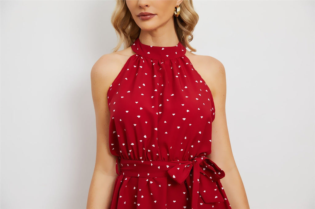 Robe sans manches imprimée avec col lacé pour femmes, élégante et moderne - IVOIRART.COM
