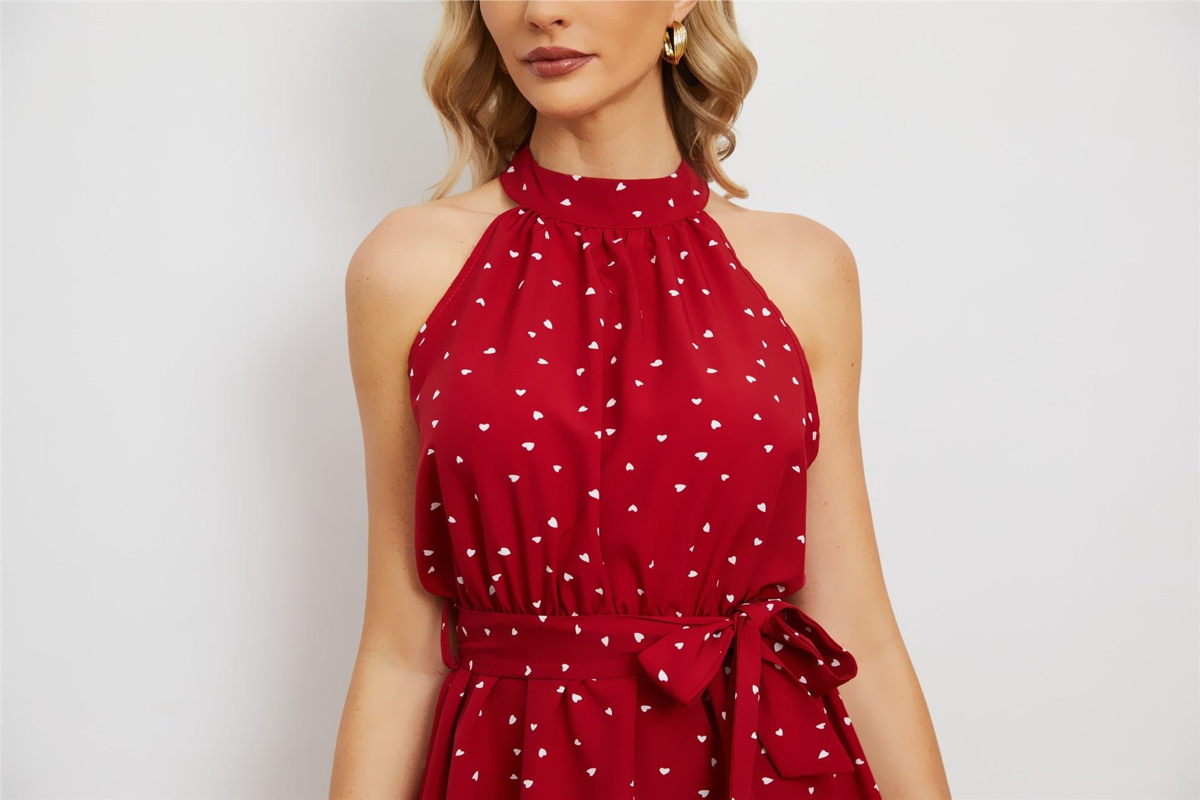Robe sans manches imprimée avec col lacé pour femmes, élégante et moderne - IVOIRART.COM