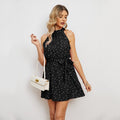 Robe sans manches imprimée avec col lacé pour femmes, élégante et moderne - IVOIRART.COM