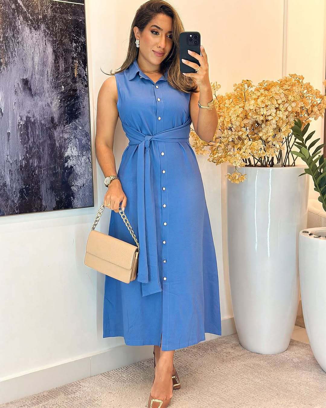 Robe sans manches tendance cintrée à la taille pour femme, style élégant d'été - IVOIRART.COM