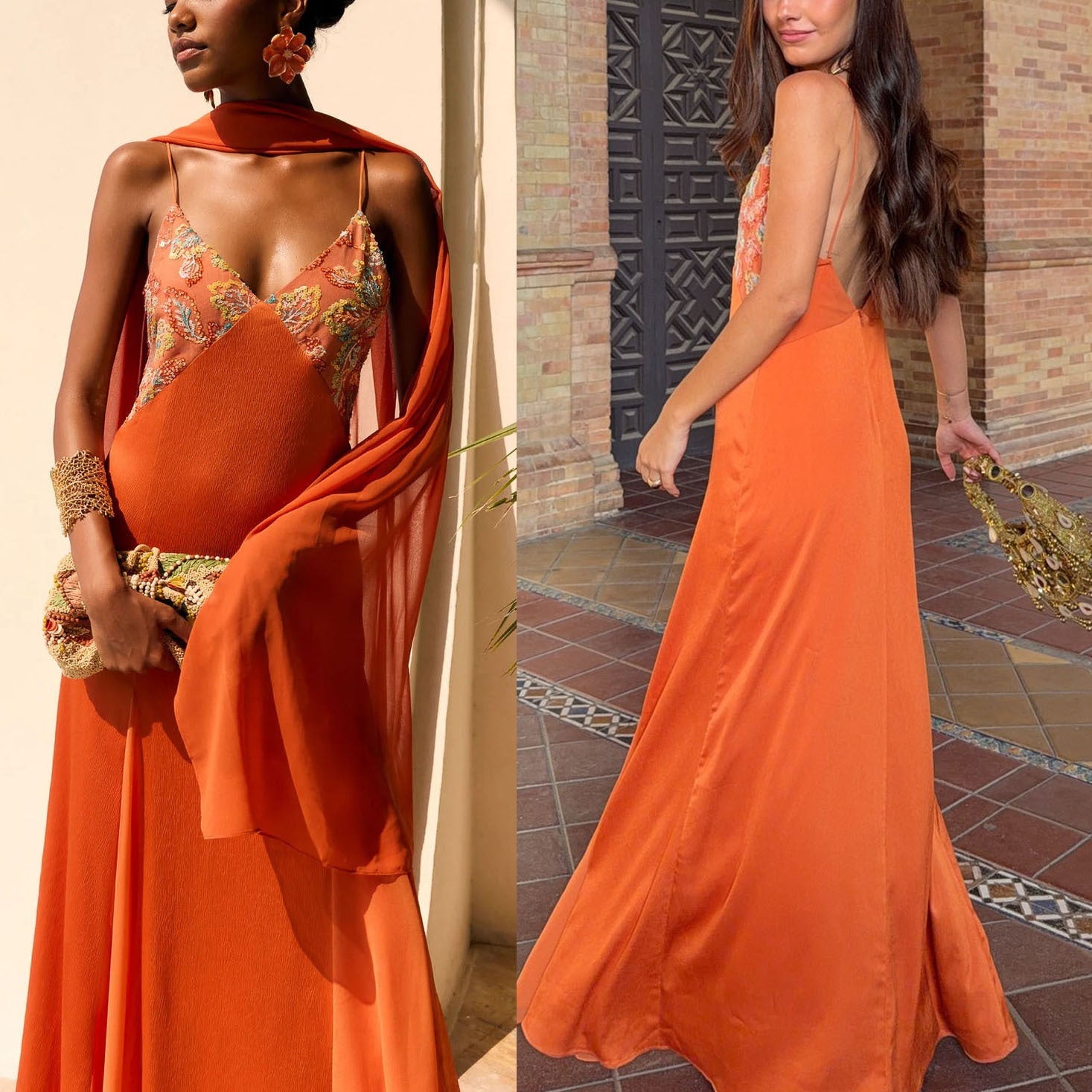 Robe satin bretelles spaghetti et écharpe deux-pièces femme, A-line longue été22 - IVOIRART.COM