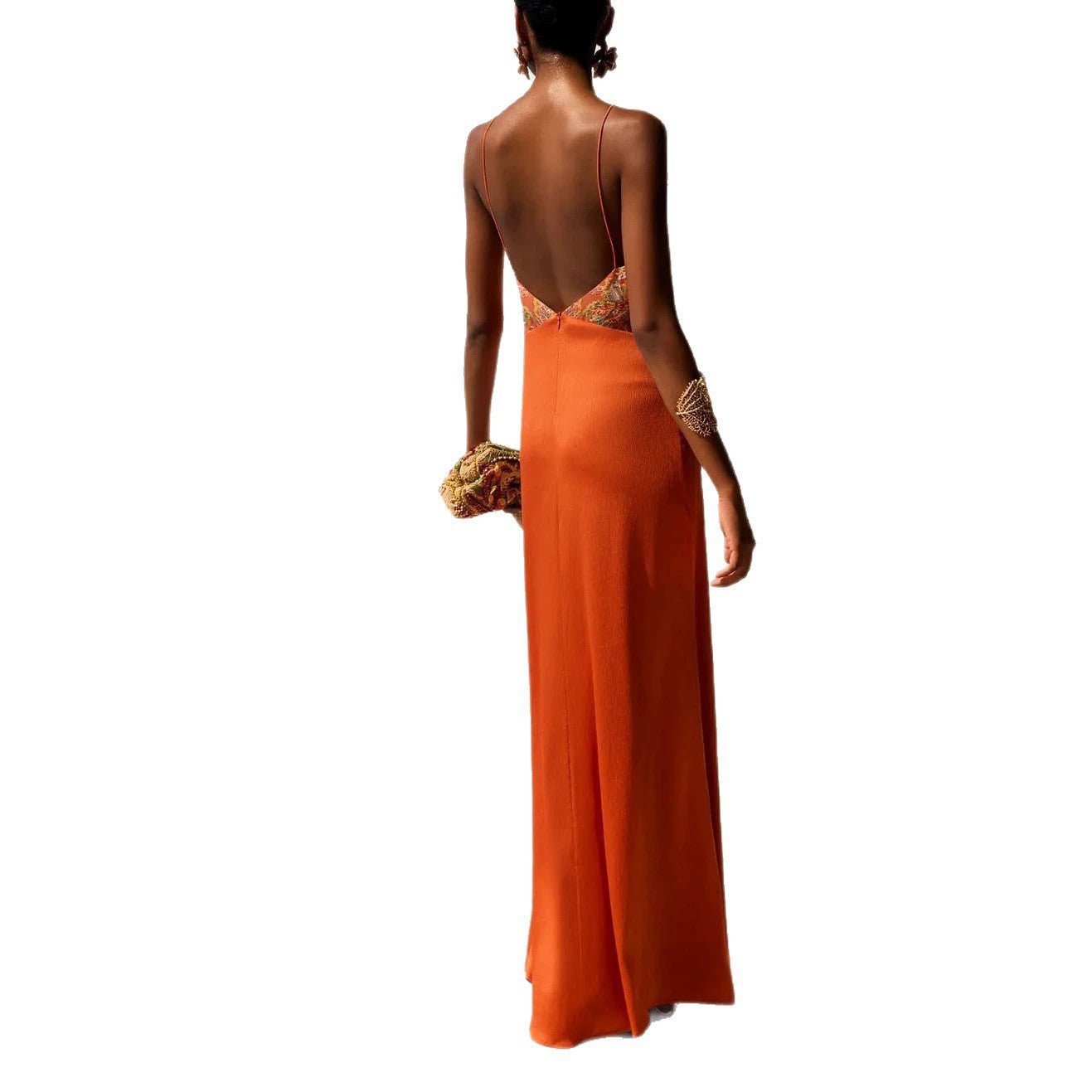 Robe satin bretelles spaghetti et écharpe deux-pièces femme, A-line longue été22 - IVOIRART.COM