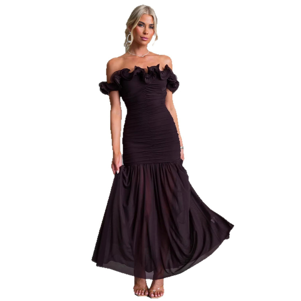 Robe Sexy Moulante En Maille Transparente Uni Printemps - Été Épaule Nue Vacances - IVOIRART.COM