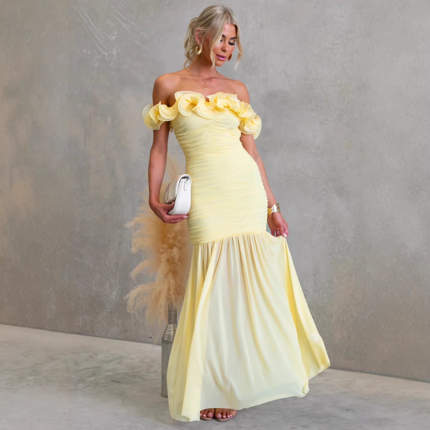 Robe Sexy Moulante En Maille Transparente Uni Printemps - Été Épaule Nue Vacances - IVOIRART.COM