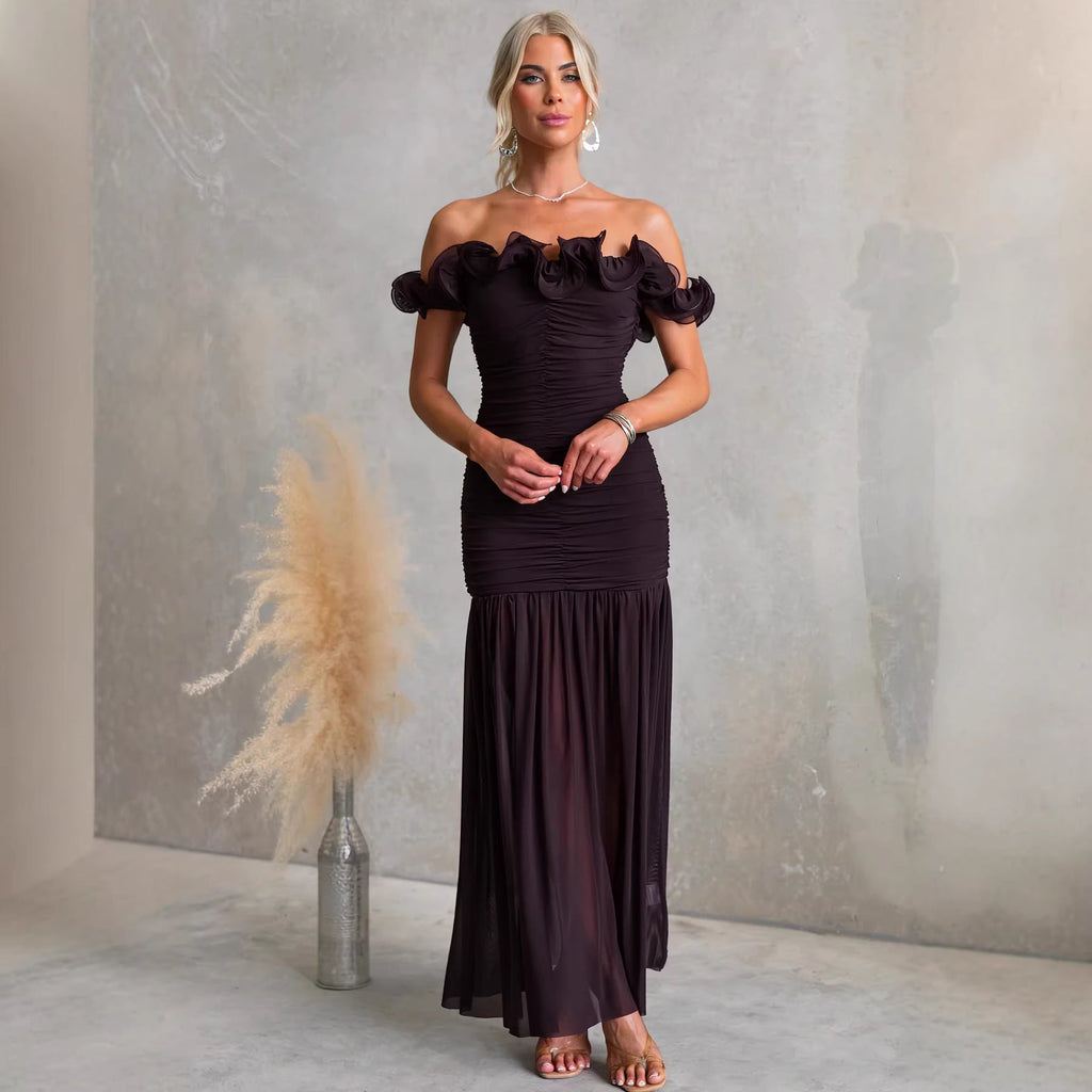 Robe Sexy Moulante En Maille Transparente Uni Printemps - Été Épaule Nue Vacances - IVOIRART.COM
