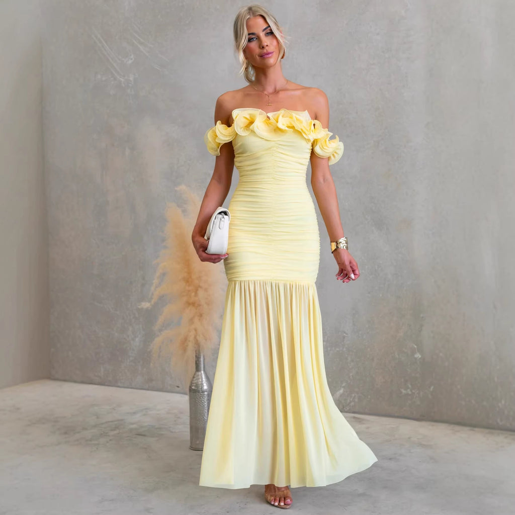 Robe Sexy Moulante En Maille Transparente Uni Printemps - Été Épaule Nue Vacances - IVOIRART.COM