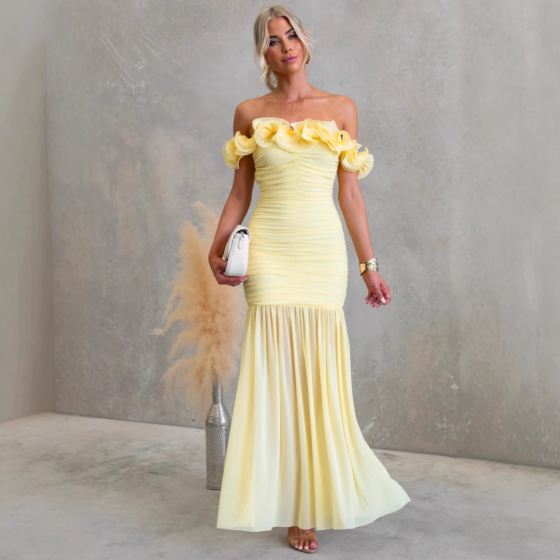 Robe Sexy Moulante En Maille Transparente Uni Printemps - Été Épaule Nue Vacances - IVOIRART.COM