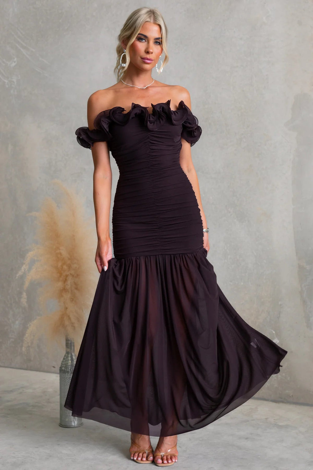 Robe Sexy Moulante En Maille Transparente Uni Printemps - Été Épaule Nue Vacances - IVOIRART.COM