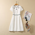 Robe tweed à sequins, perles et strass cintrée à la taille — creamy-white S-XXL. - IVOIRART.COM