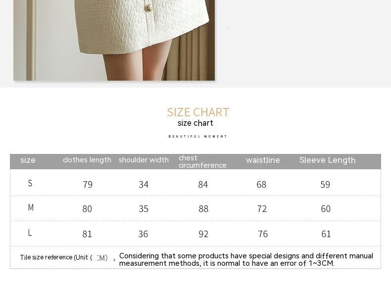 Robe tweed col rond chic à boutons coupe trapèze manches longues style socialite - IVOIRART.COM