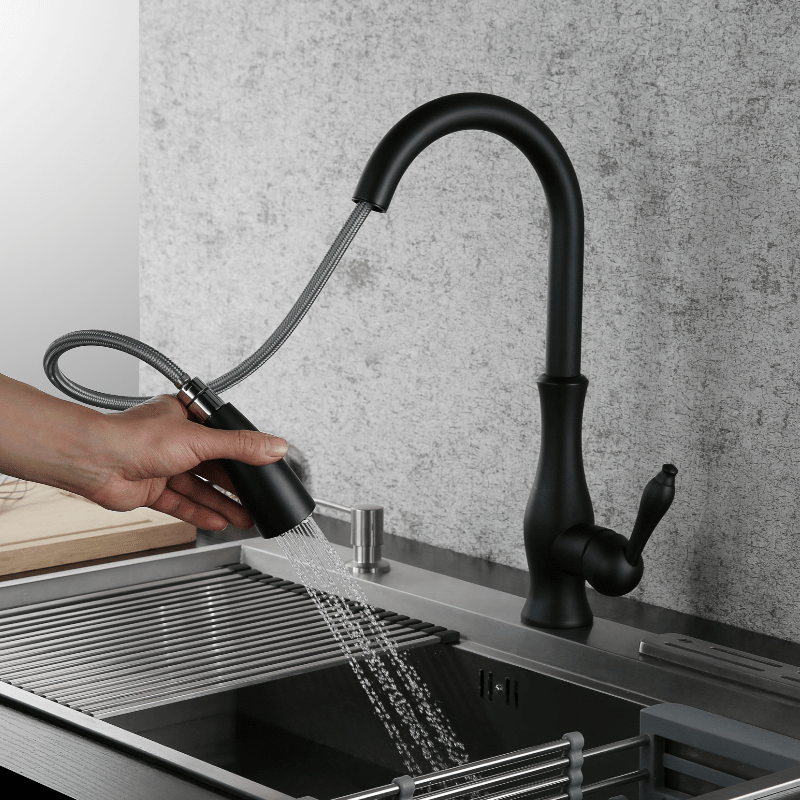 Robinet cuisine cuivre rotatif bec rétractable extractible, cartouche céramique XL - IVOIRART.COM
