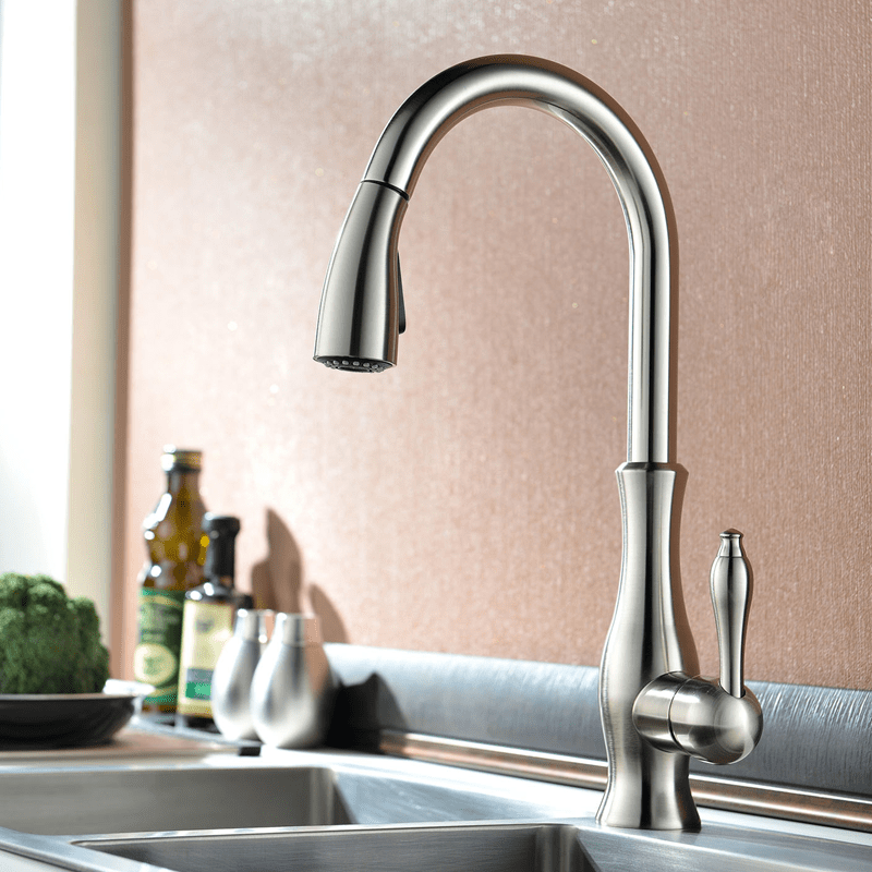 Robinet cuisine cuivre rotatif bec rétractable extractible, cartouche céramique XL - IVOIRART.COM