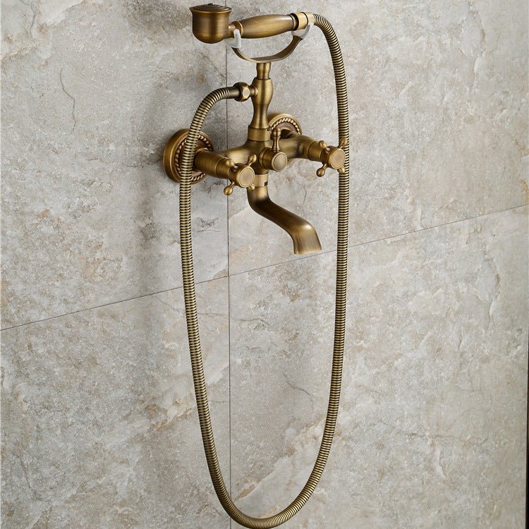 Robinet de baignoire en cuivre antique avec finition murale et fonction pluie - IVOIRART.COM