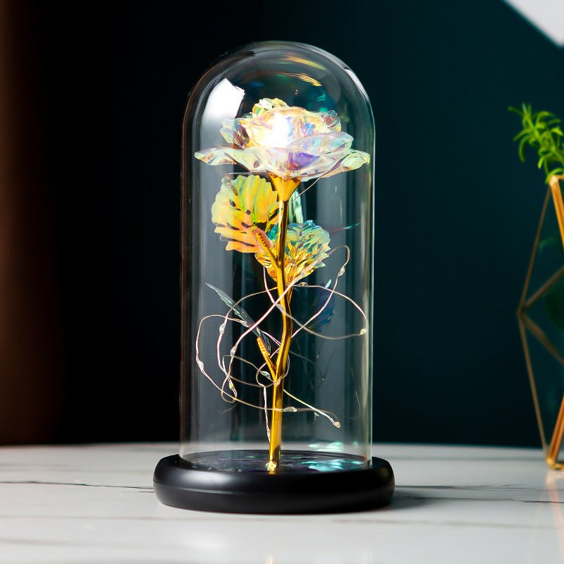 Rose Préservée Sous Cloche en Verre Borosilicate avec Feuille d'Or – Décoration Cadeau Pour Fête des Mères, Saint-Valentin, Anniversaire - IVOIRART.COM