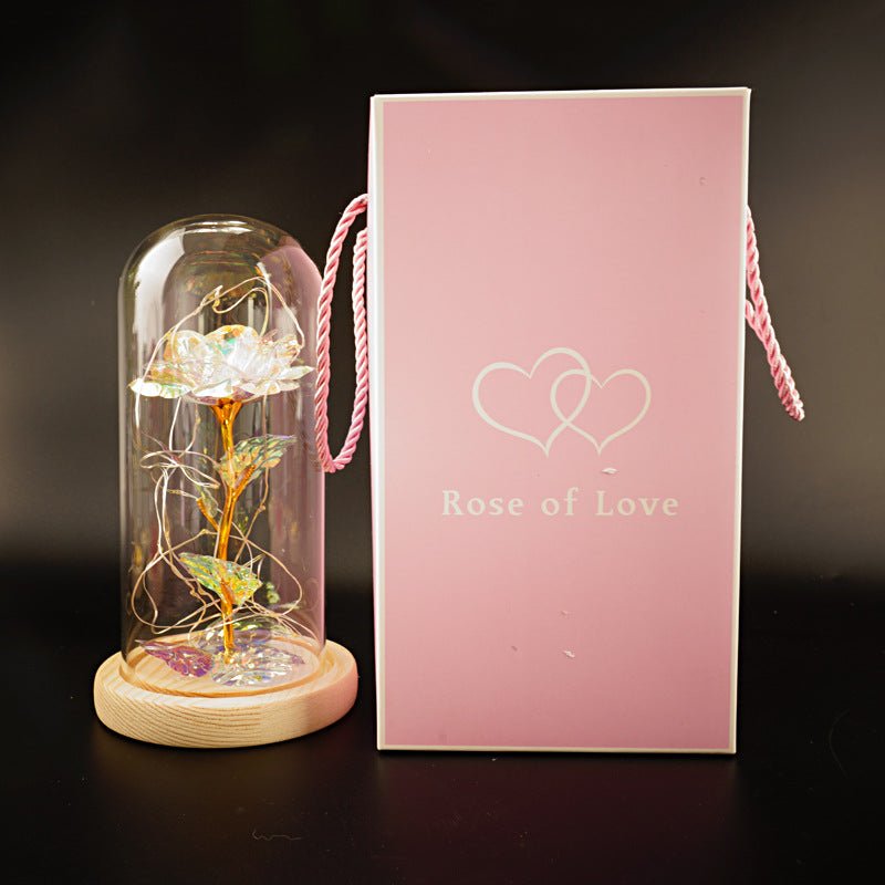 Rose Préservée Sous Cloche en Verre Borosilicate avec Feuille d'Or – Décoration Cadeau Pour Fête des Mères, Saint-Valentin, Anniversaire - IVOIRART.COM