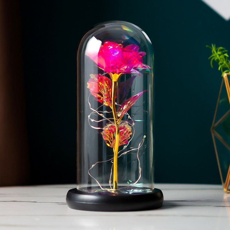 Rose Préservée Sous Cloche en Verre Borosilicate avec Feuille d'Or – Décoration Cadeau Pour Fête des Mères, Saint-Valentin, Anniversaire - IVOIRART.COM
