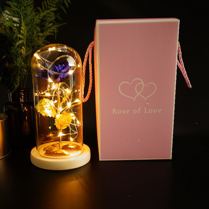 Rose Préservée Sous Cloche en Verre Borosilicate avec Feuille d'Or – Décoration Cadeau Pour Fête des Mères, Saint-Valentin, Anniversaire - IVOIRART.COM