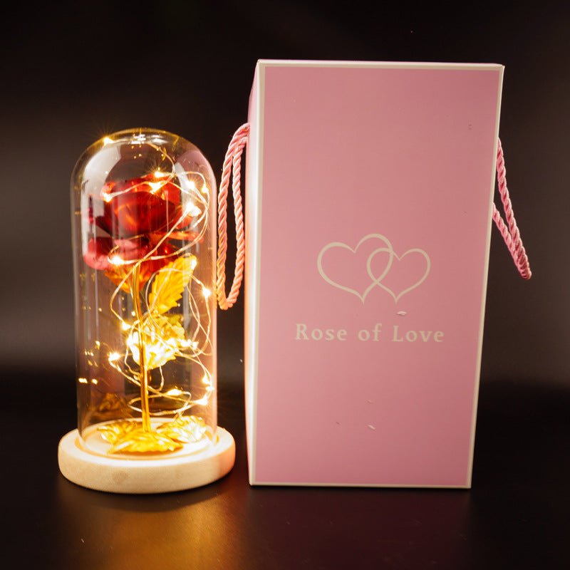 Rose Préservée Sous Cloche en Verre Borosilicate avec Feuille d'Or – Décoration Cadeau Pour Fête des Mères, Saint-Valentin, Anniversaire - IVOIRART.COM