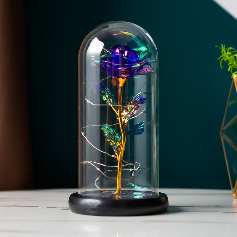 Rose Préservée Sous Cloche en Verre Borosilicate avec Feuille d'Or – Décoration Cadeau Pour Fête des Mères, Saint-Valentin, Anniversaire - IVOIRART.COM