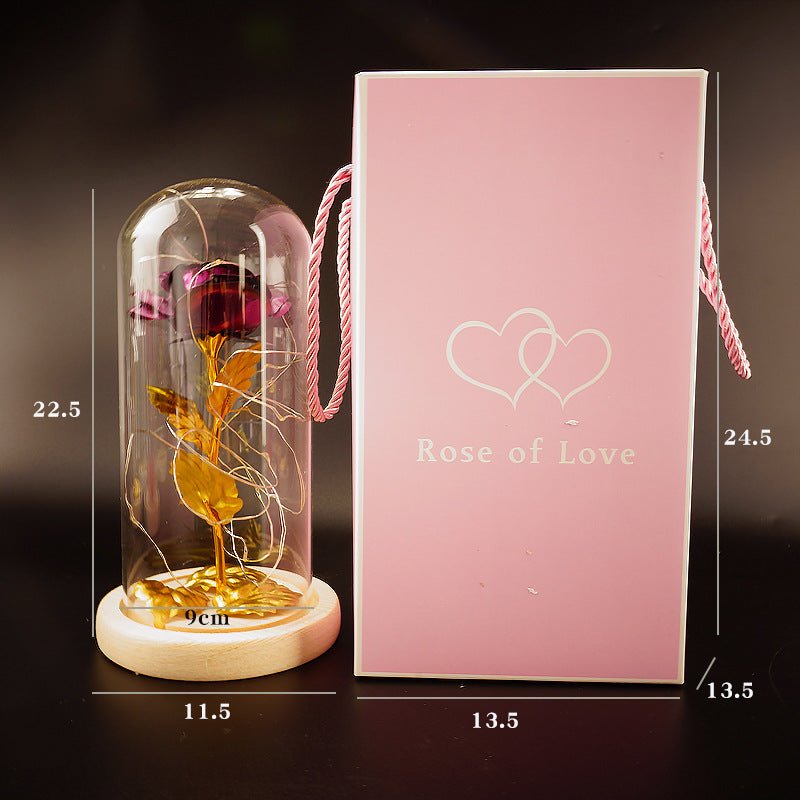 Rose Préservée Sous Cloche en Verre Borosilicate avec Feuille d'Or – Décoration Cadeau Pour Fête des Mères, Saint-Valentin, Anniversaire - IVOIRART.COM