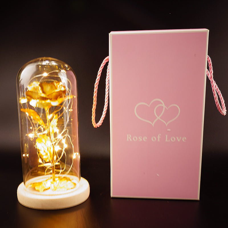 Rose Préservée Sous Cloche en Verre Borosilicate avec Feuille d'Or – Décoration Cadeau Pour Fête des Mères, Saint-Valentin, Anniversaire - IVOIRART.COM