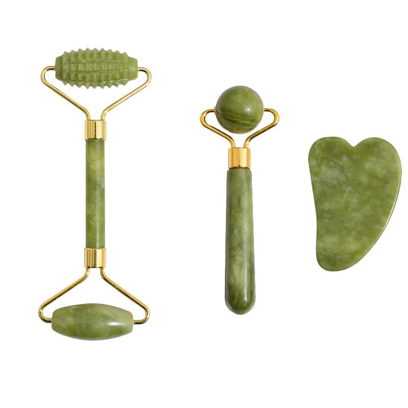 Rouleau de Massage avec Trois Ensembles de Massage en Jade Facial de Qualité - IVOIRART.COM