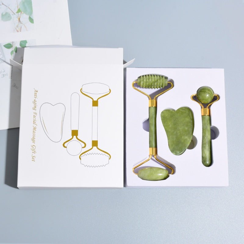 Rouleau de Massage avec Trois Ensembles de Massage en Jade Facial de Qualité - IVOIRART.COM