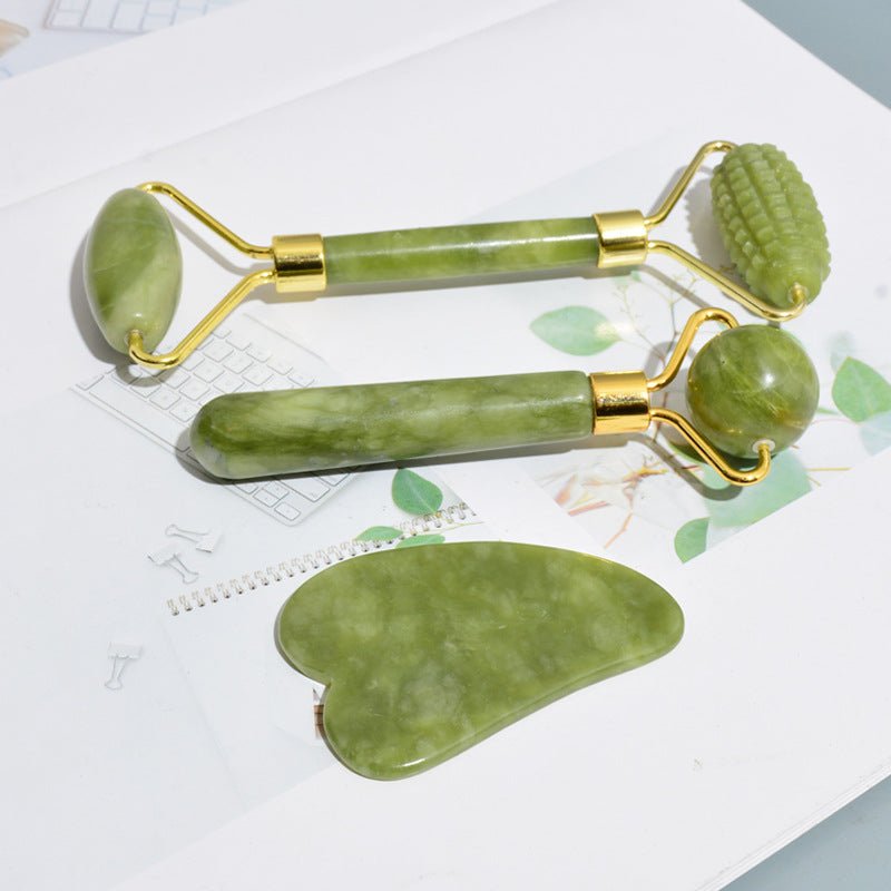 Rouleau de Massage avec Trois Ensembles de Massage en Jade Facial de Qualité - IVOIRART.COM