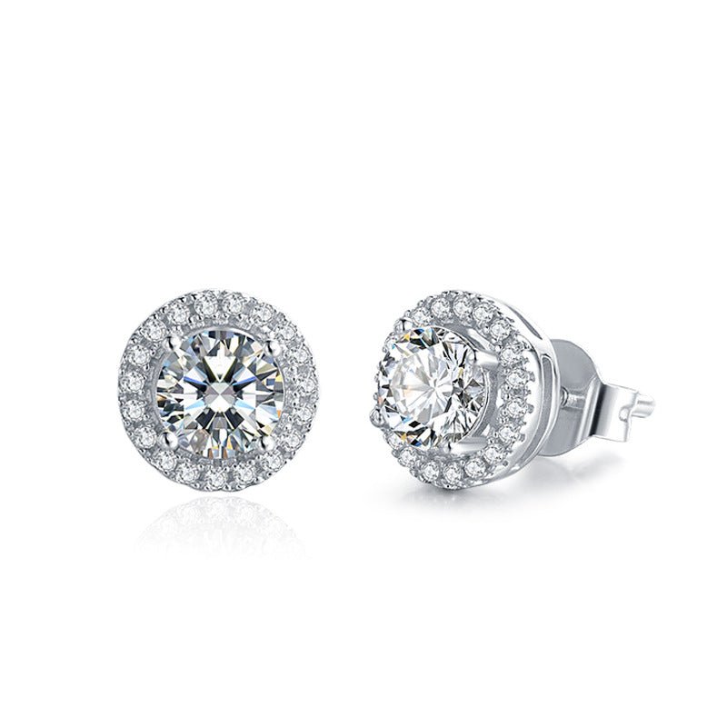 Round Bag Ear Studs Four-claw Moissanite Stud Earrings - IVOIRART.COM
