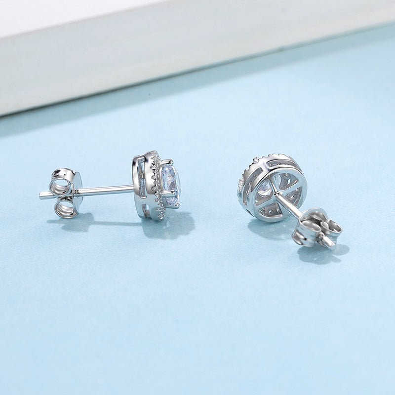 Round Bag Ear Studs Four-claw Moissanite Stud Earrings - IVOIRART.COM