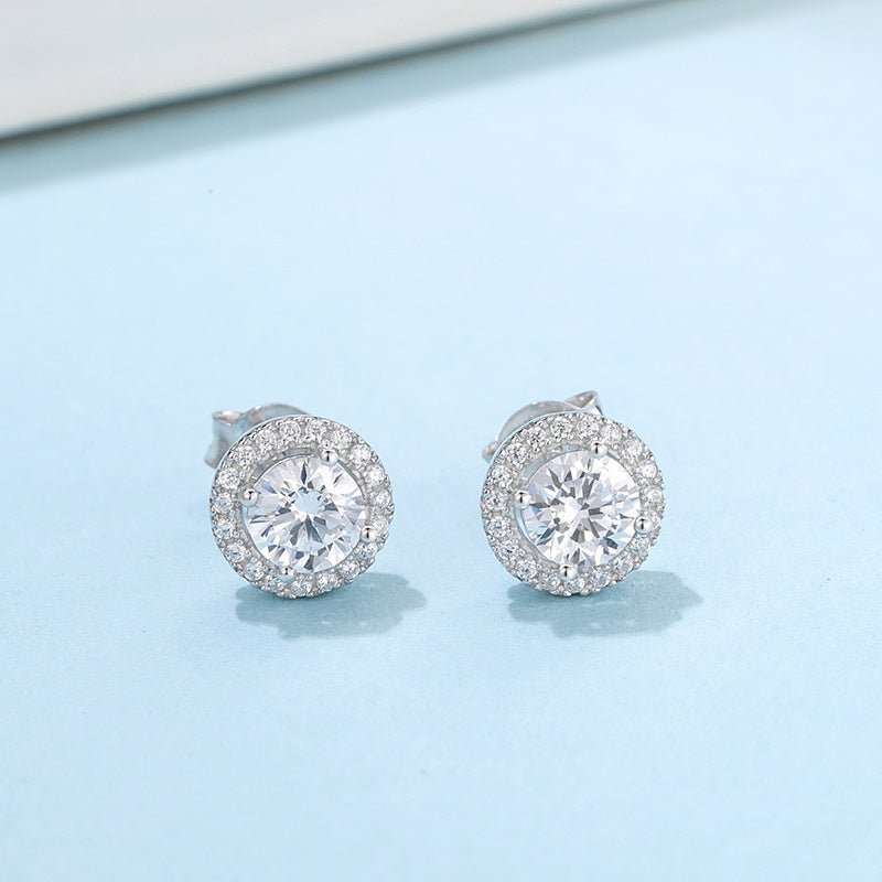 Round Bag Ear Studs Four-claw Moissanite Stud Earrings - IVOIRART.COM