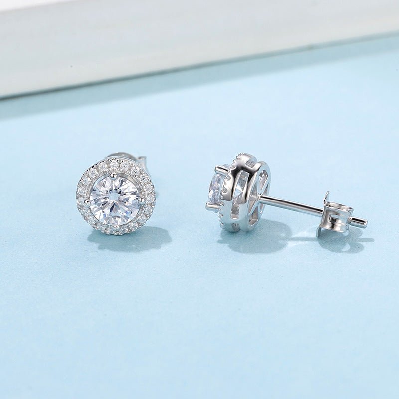 Round Bag Ear Studs Four-claw Moissanite Stud Earrings - IVOIRART.COM