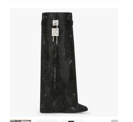 Round Toe Wedge Super High Heel Plus Rhinestone Lock Shark Buckle Knee-high Boots - IVOIRART.COM