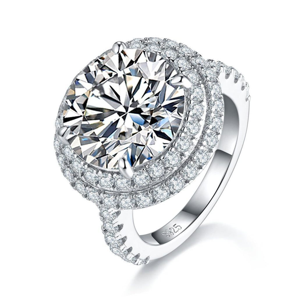 S925 Argent Sterling Bague Moissanite 8ct 13mm D-VVS1 Double Halo Pavé Brillant+ - IVOIRART.COM