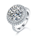S925 Argent Sterling Bague Moissanite 8ct 13mm D-VVS1 Double Halo Pavé Brillant+ - IVOIRART.COM