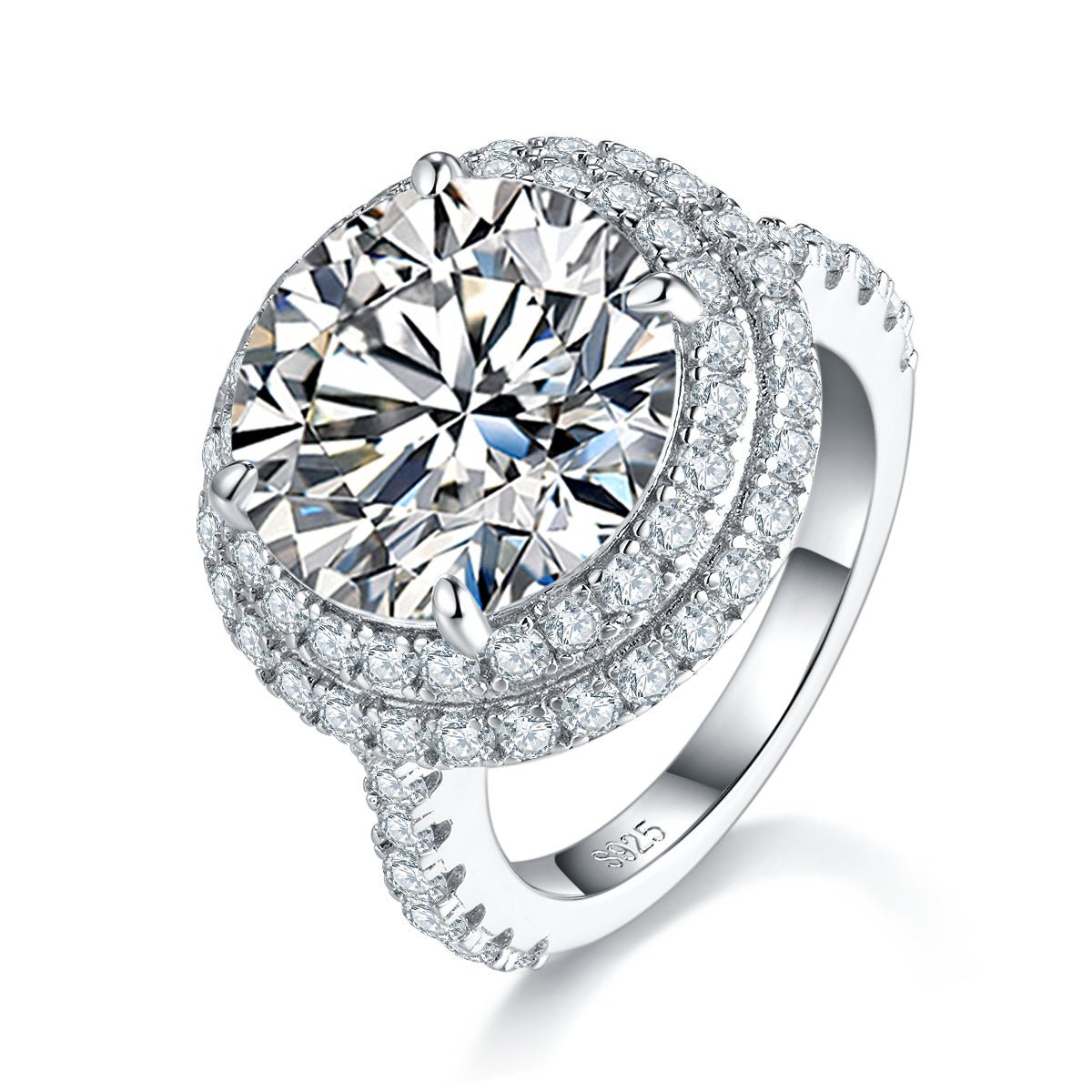 S925 Argent Sterling Bague Moissanite 8ct 13mm D-VVS1 Double Halo Pavé Brillant+ - IVOIRART.COM