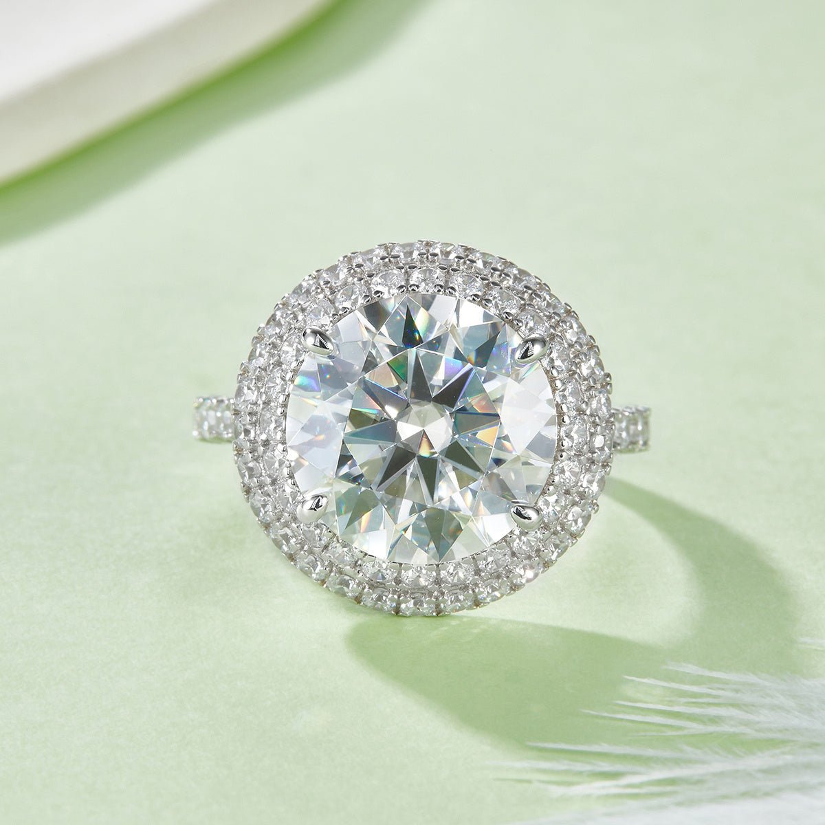 S925 Argent Sterling Bague Moissanite 8ct 13mm D-VVS1 Double Halo Pavé Brillant+ - IVOIRART.COM