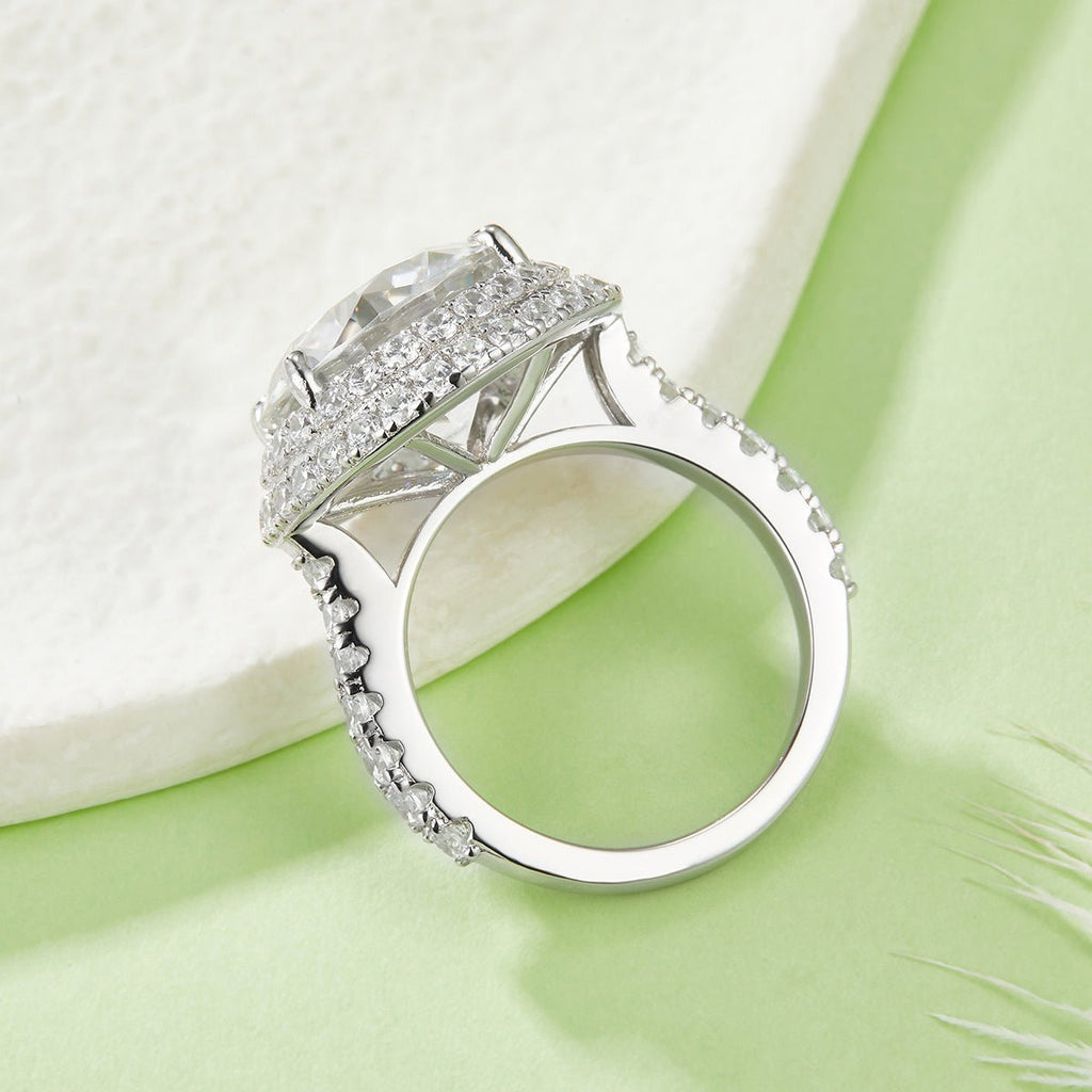 S925 Argent Sterling Bague Moissanite 8ct 13mm D-VVS1 Double Halo Pavé Brillant+ - IVOIRART.COM