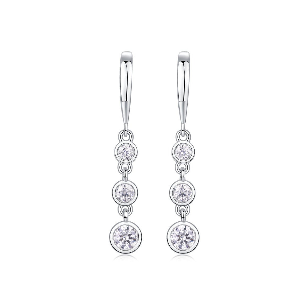 S925 Argent Sterling boucles pendantes trois pierres Moissanite D-VVS1 1,8gBoîte - IVOIRART.COM
