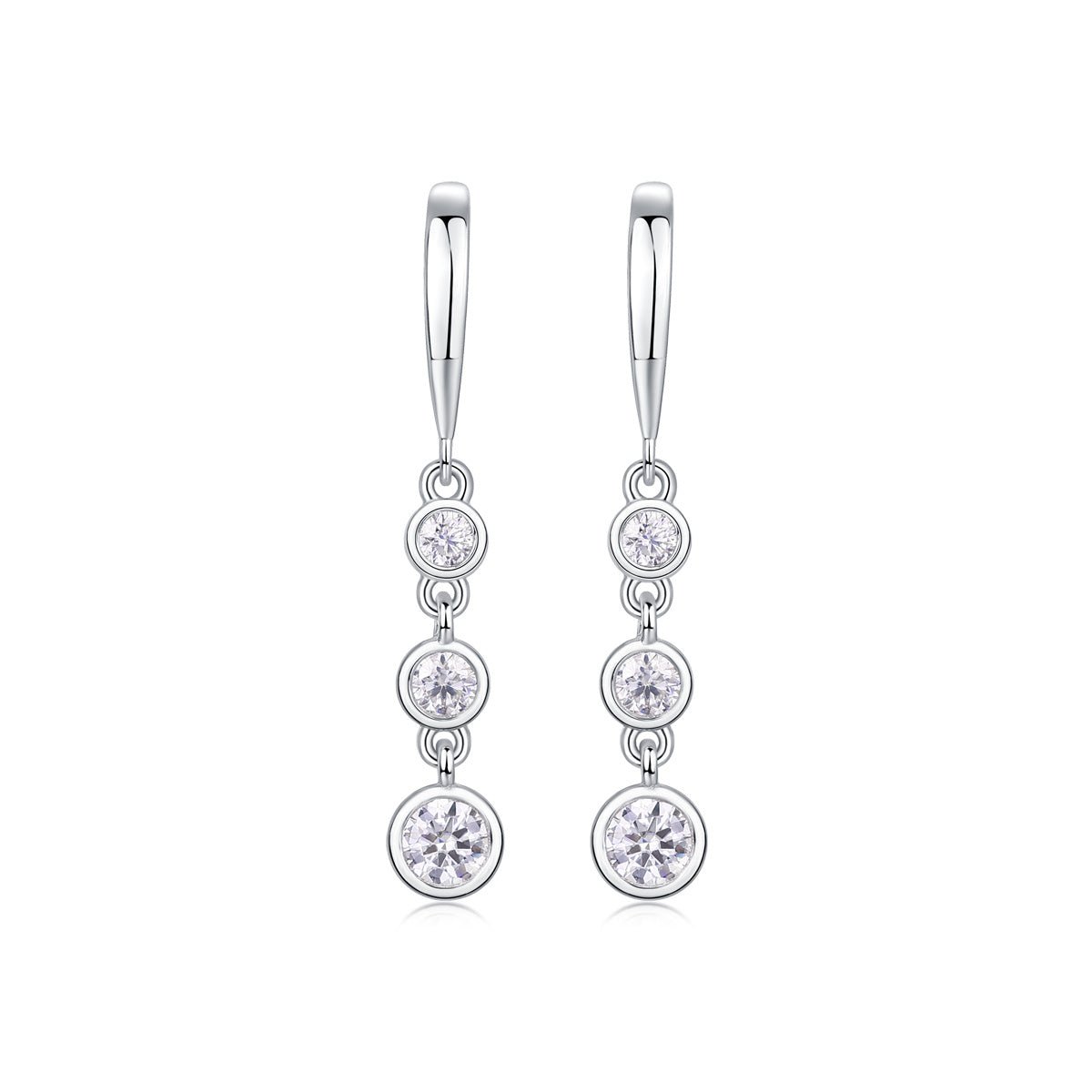 S925 Argent Sterling boucles pendantes trois pierres Moissanite D-VVS1 1,8gBoîte - IVOIRART.COM