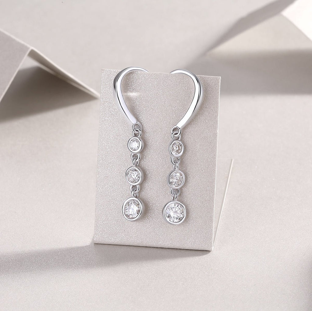 S925 Argent Sterling boucles pendantes trois pierres Moissanite D-VVS1 1,8gBoîte - IVOIRART.COM
